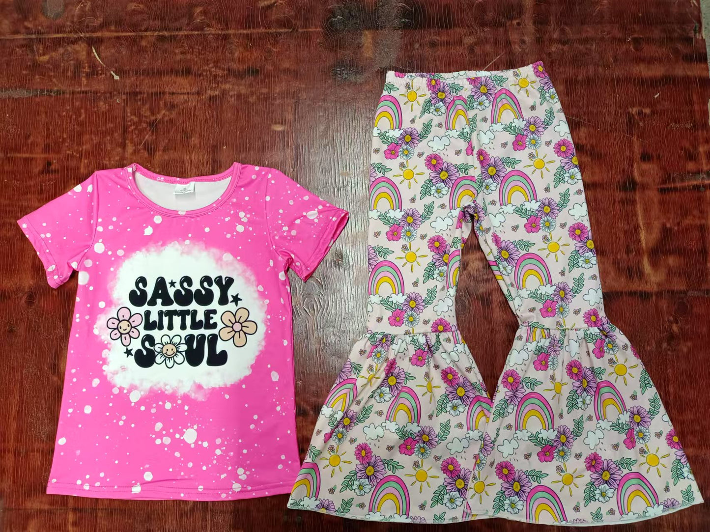 Preorder (moq 5)Baby Girls Sassy Little Soul Shirt Top Bell Pants Clothes Sets