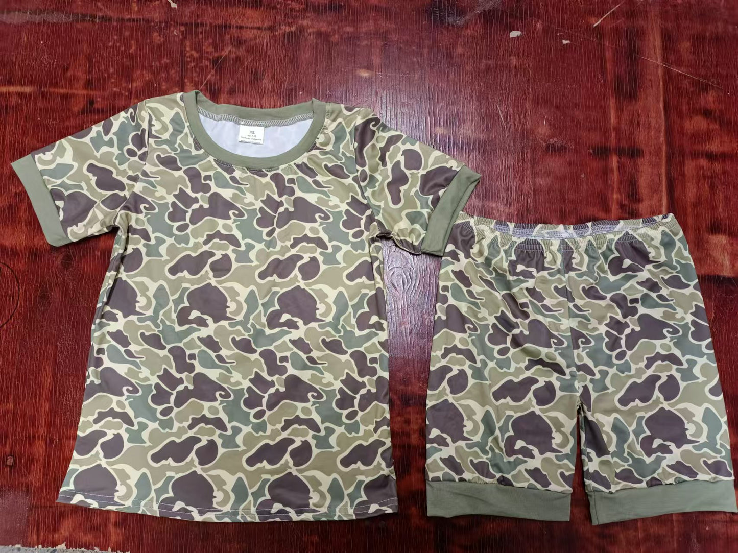 Preorder (moq 5)Baby Boys Green Camo Tops Shorts Pajamas Clothes Sets