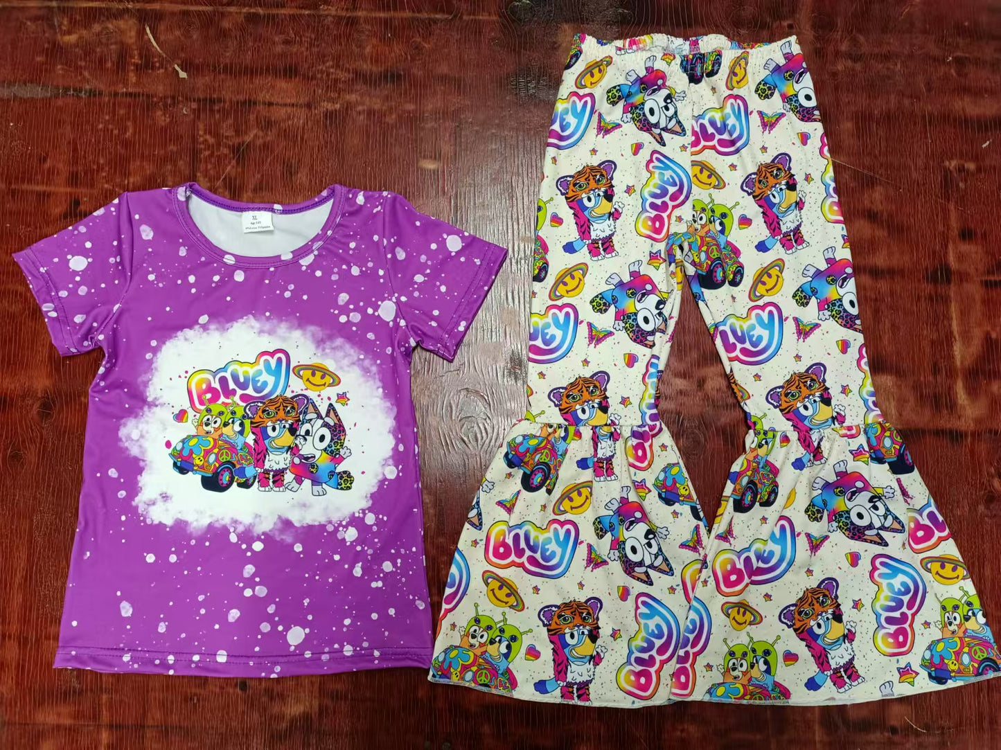 Preorder (moq 5)Baby Girls Colorful Dogs Tigers Shirt Top Bell Pants Clothes Sets