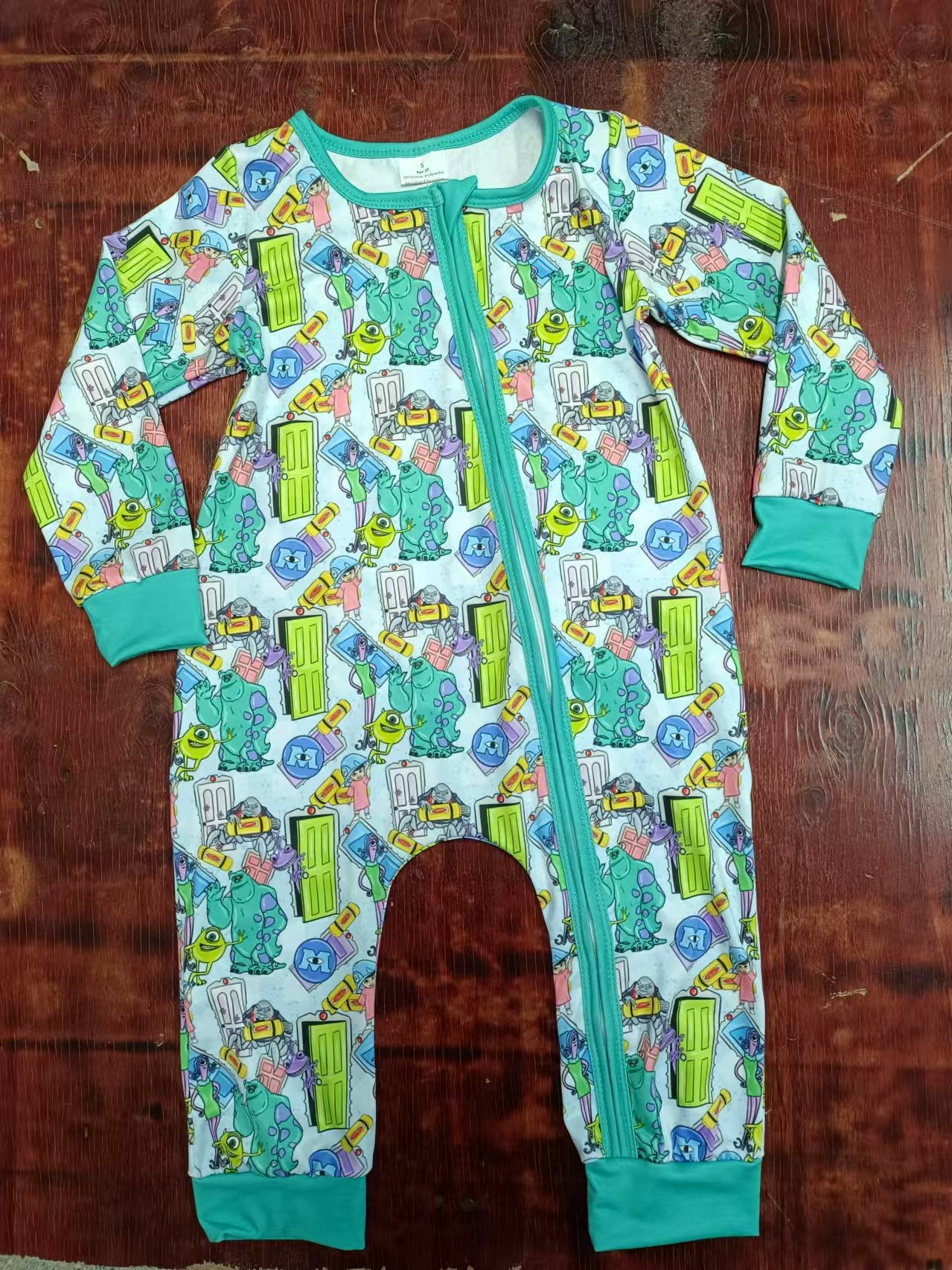 Preorder(moq 5)Baby Infant Girls Green Monster Zip Rompers