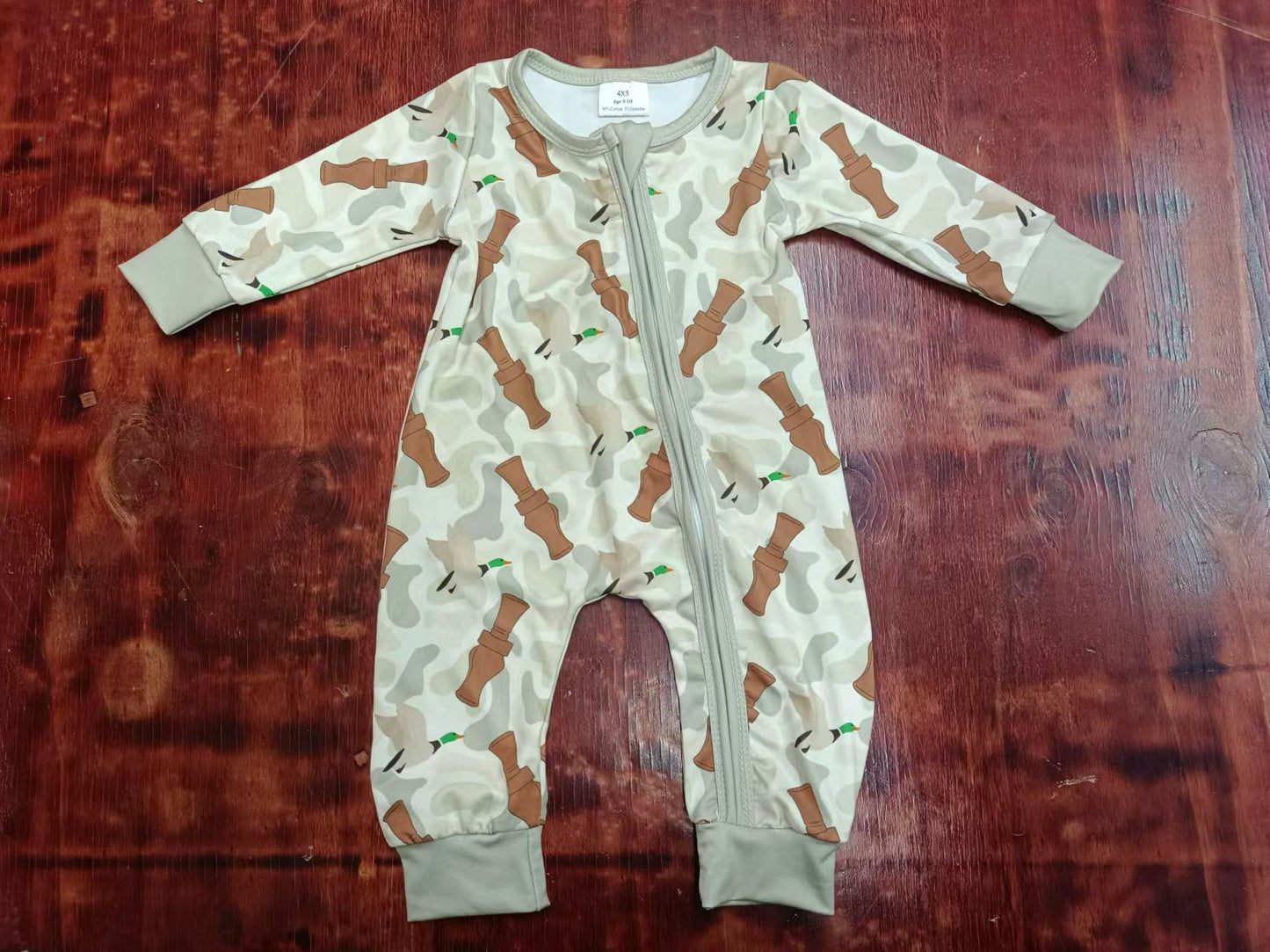 Preorder(moq 5)Baby Infant Boys Duck Call Grey Zip Sleepers Rompers