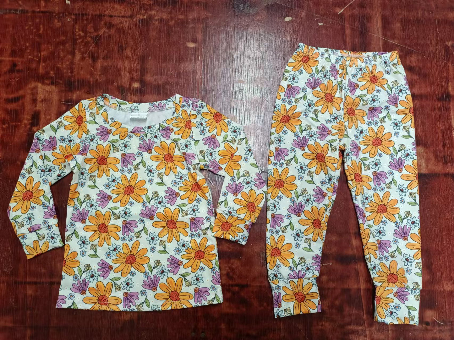 Preorder (moq 5)Baby Girls Spring Flowers Shirts Top Pants Pajamas Clothes Sets