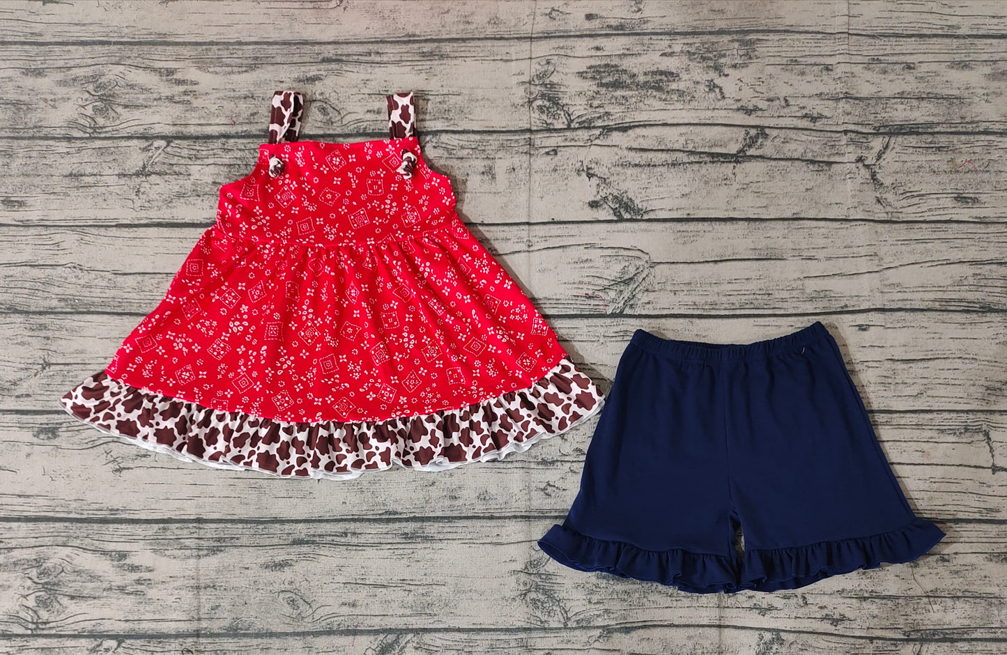 Baby Girls Paisley Straps Tunic Cow Top Ruffle Shorts Clothes Sets