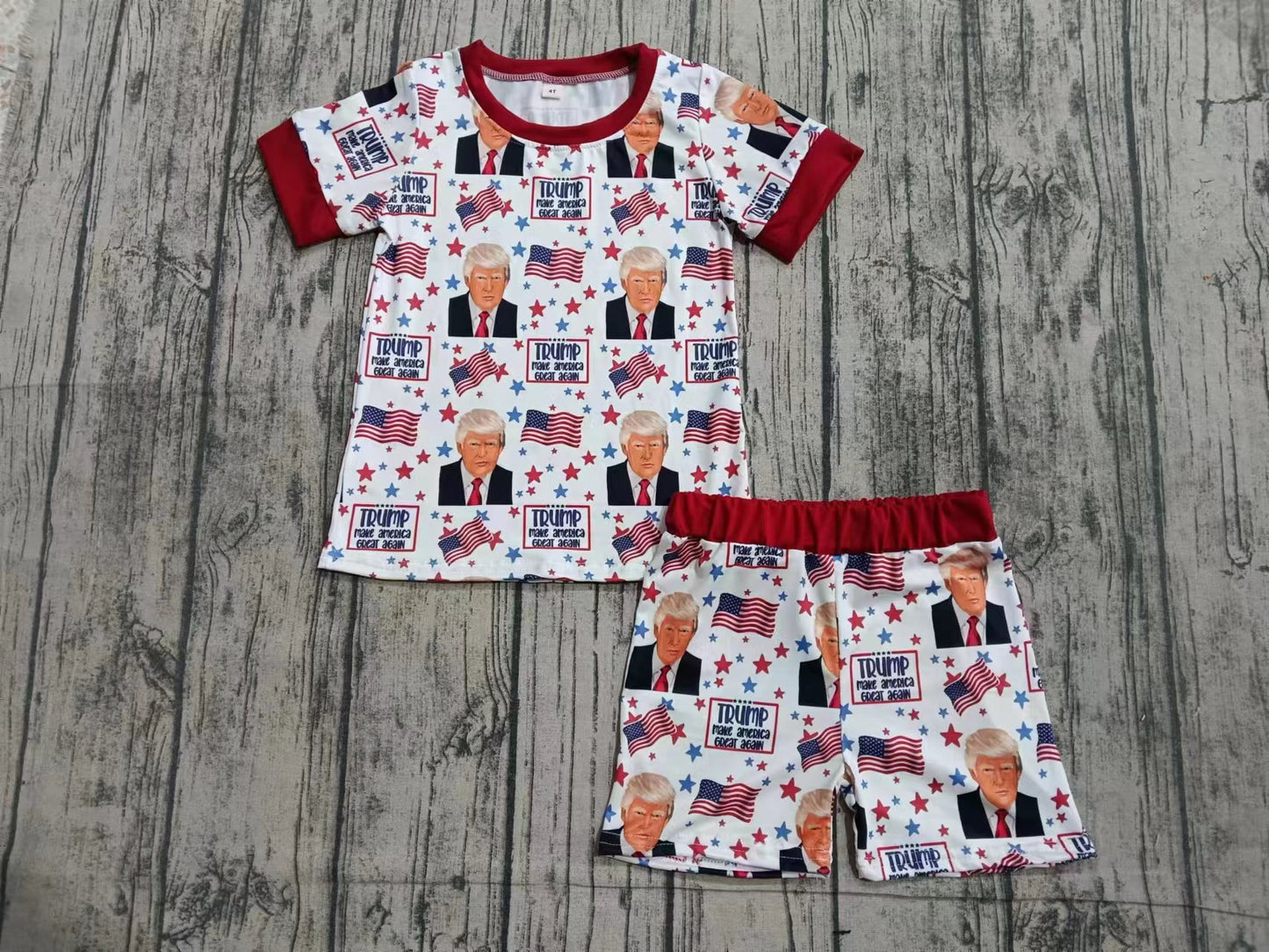 Preorder (moq 5)Baby Boys Trumps Flags Top Shorts Pajamas Clothes Sets