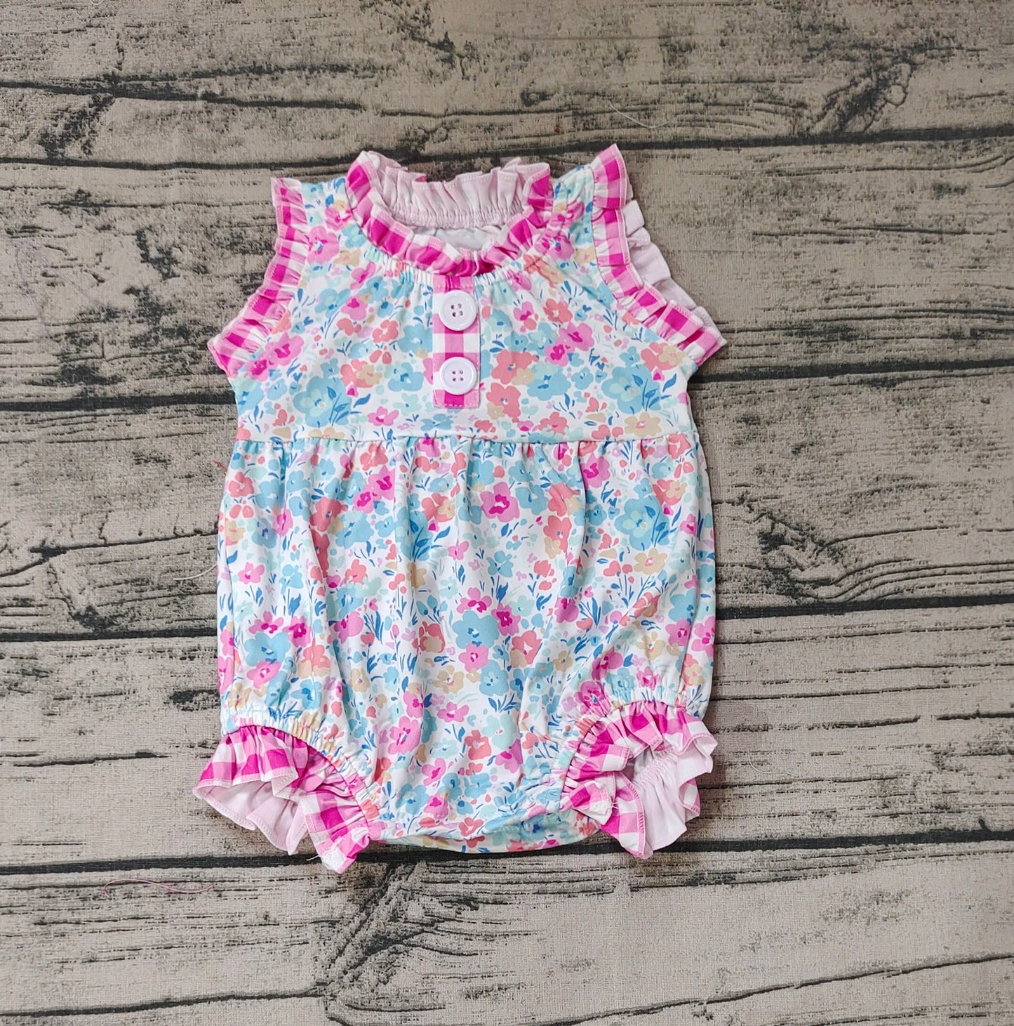Baby Girls Pink Blue Floral Ruffle Rompers