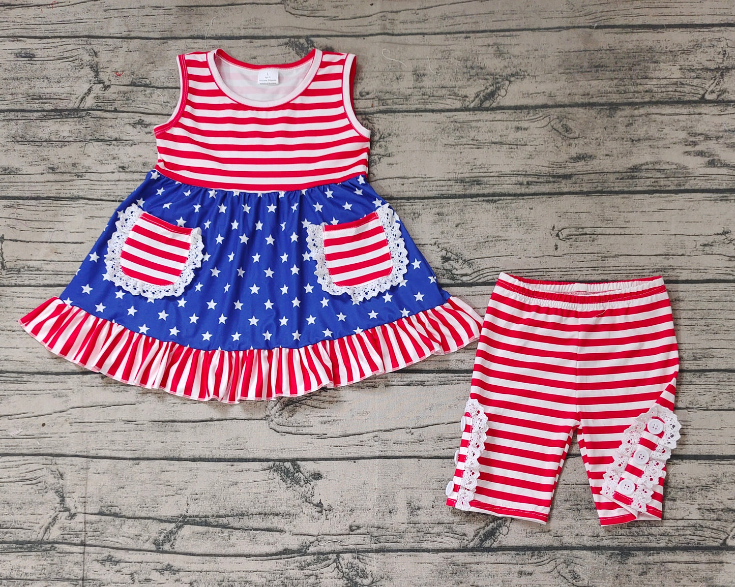 Baby Girls 4th Of July Stars Pockets Tunic Top Ruffle Shorts Clothes Sets