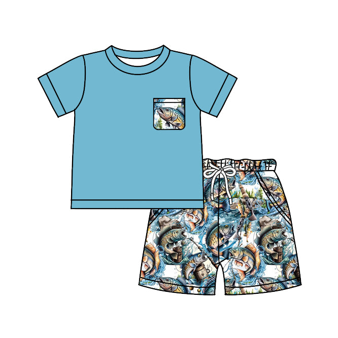Baby Boys Fishing Pocket Shirt Summer Shorts Clothes Sets preorder(moq 5)