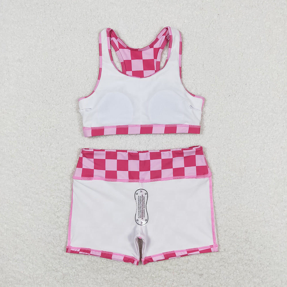 Baby Girls Pink Checkered Crop Tops Shorts Clothes Sets