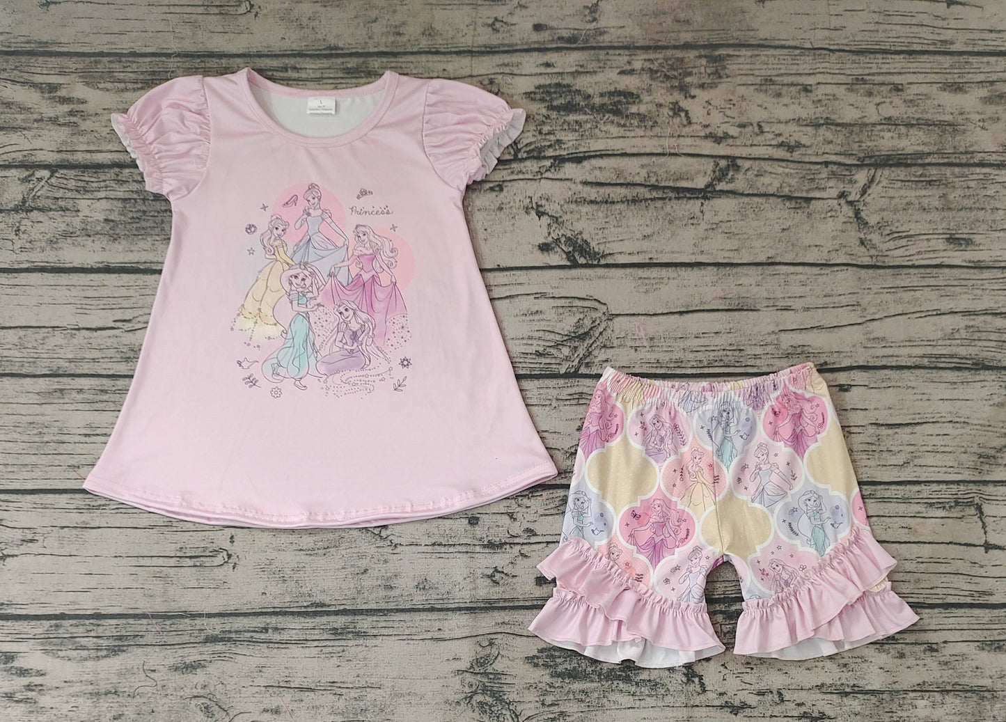 Baby Girls Pink Princess Short Sleeve Tunic Top Ruffle Shorts Clothes Sets