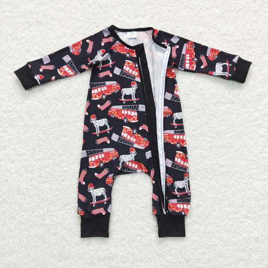 Baby Infants Boys Firetruck Zip Long Sleeve Rompers