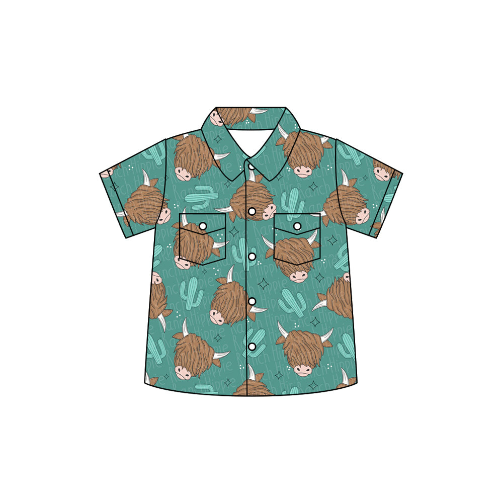 Preorder moq 5 Baby Boys Short Sleeves Highland Cactus Button Pockets Shirts Top