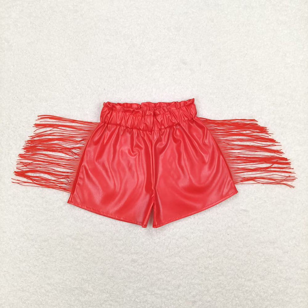Baby Girls Red Tassel Leather Shorts