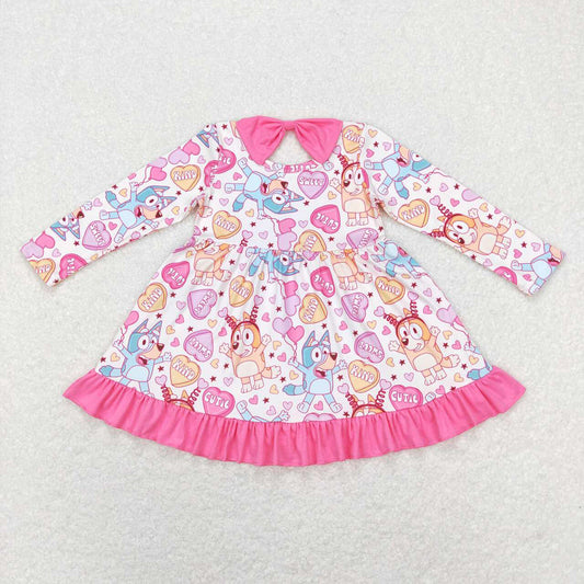 Baby Girls Valentines Dogs Ruffle Knee Length Dresses