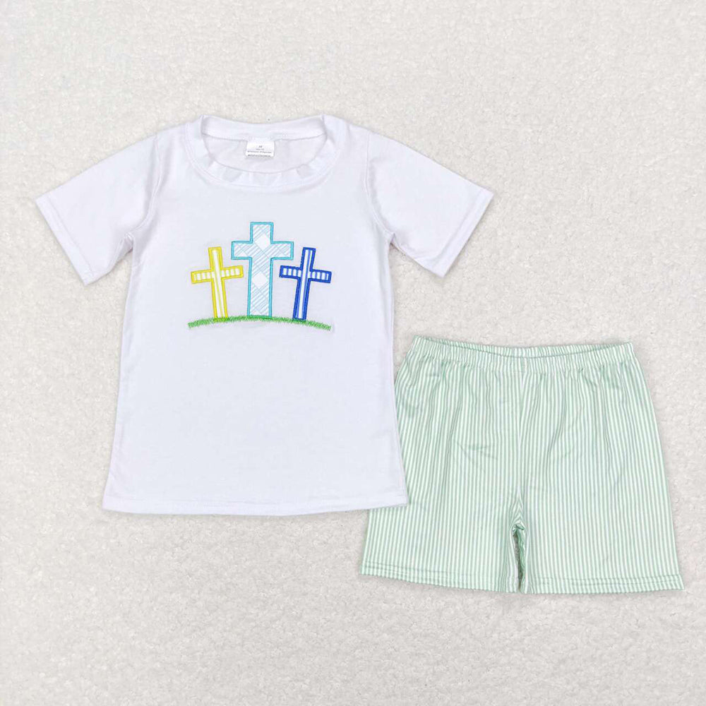 Baby Boys Easter Cross Green Shirts Shorts Clothes Sets