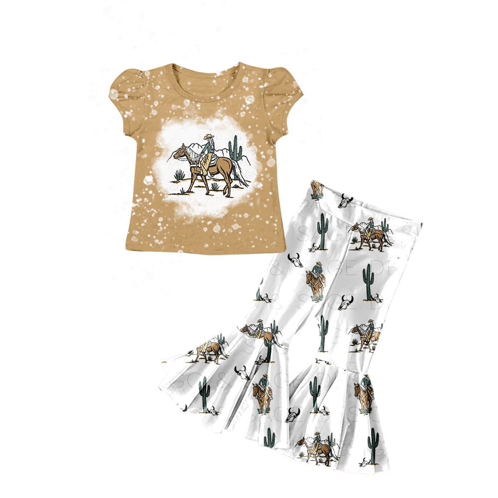 Baby Girls Western Rodeo Cowgirl Shirt Flare Pants Clothes Sets preorder(moq 5)