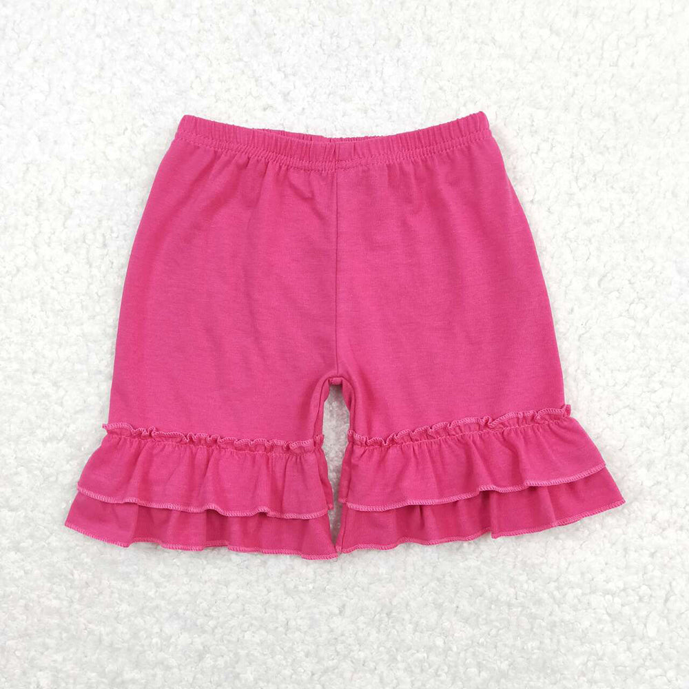 Baby Girls Summer Dark Pink Cotton Double Ruffle Shorts