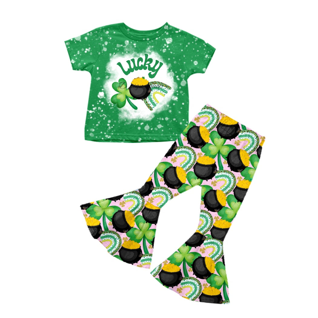 Baby Girls Lucky Quatrefoil Top Bell Pants Outfits Clothes Sets preorder(moq 5)