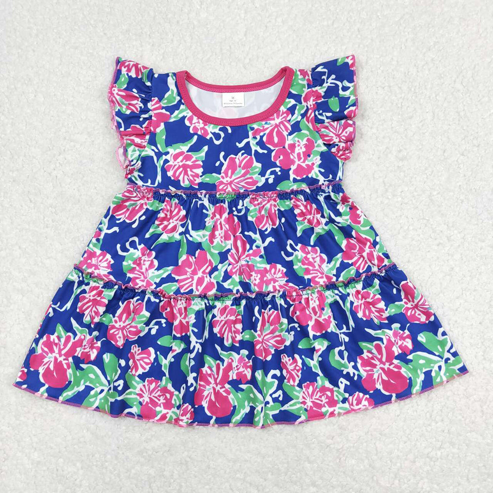 Baby Girls Summer Flutter Sleeve Green Pink Flowers Tunic Tops