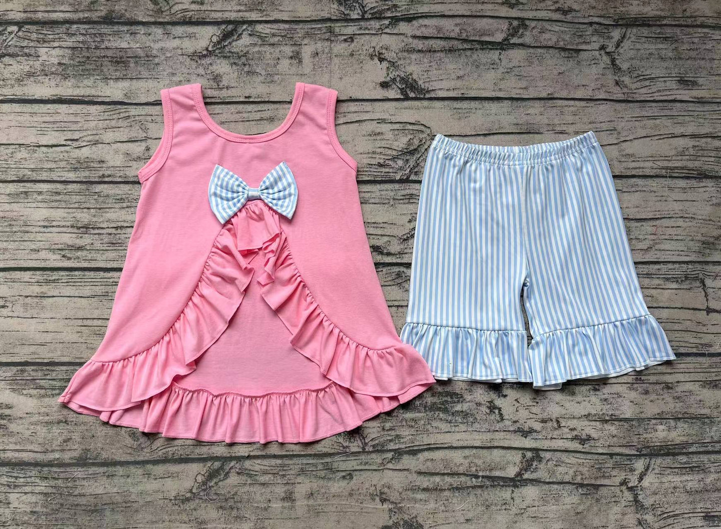 Baby Girls Pink Pocket Tunic Ruffle Shorts Outfits Clothing Sets
