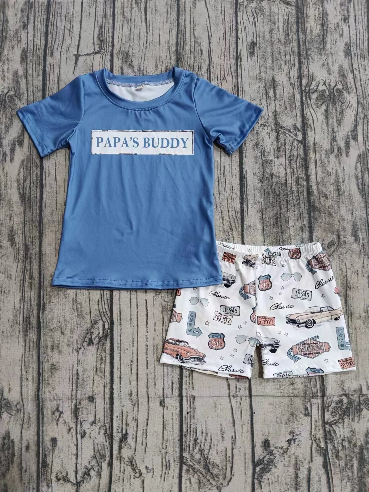 Preorder (moq 5)Baby Boys Papa's Buddy Shirt Car Shorts Clothes Sets