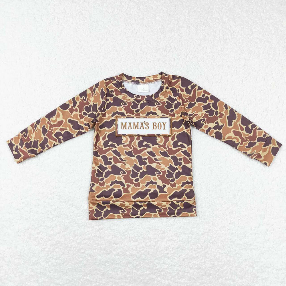 Baby Boys Brown Camo Mama's Boy Long Sleeve Shirts Tops