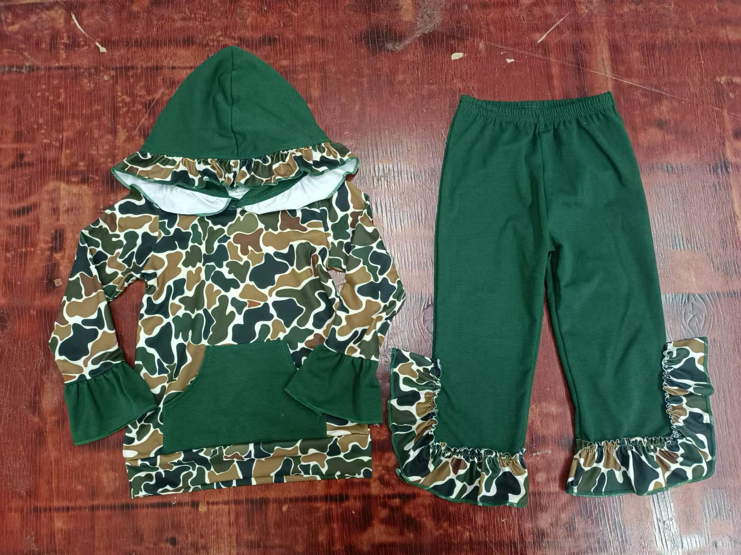 Preorder (moq 5)Baby Girls Brown Camo Hooded Top Pants Outfits Clothes Sets