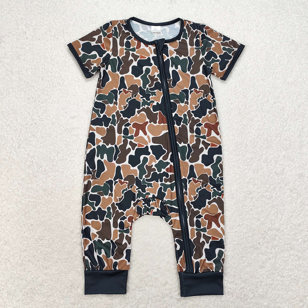 Baby Boys Sibling Brown Camo Rompers Bamboo Pajamas Clothes Sets