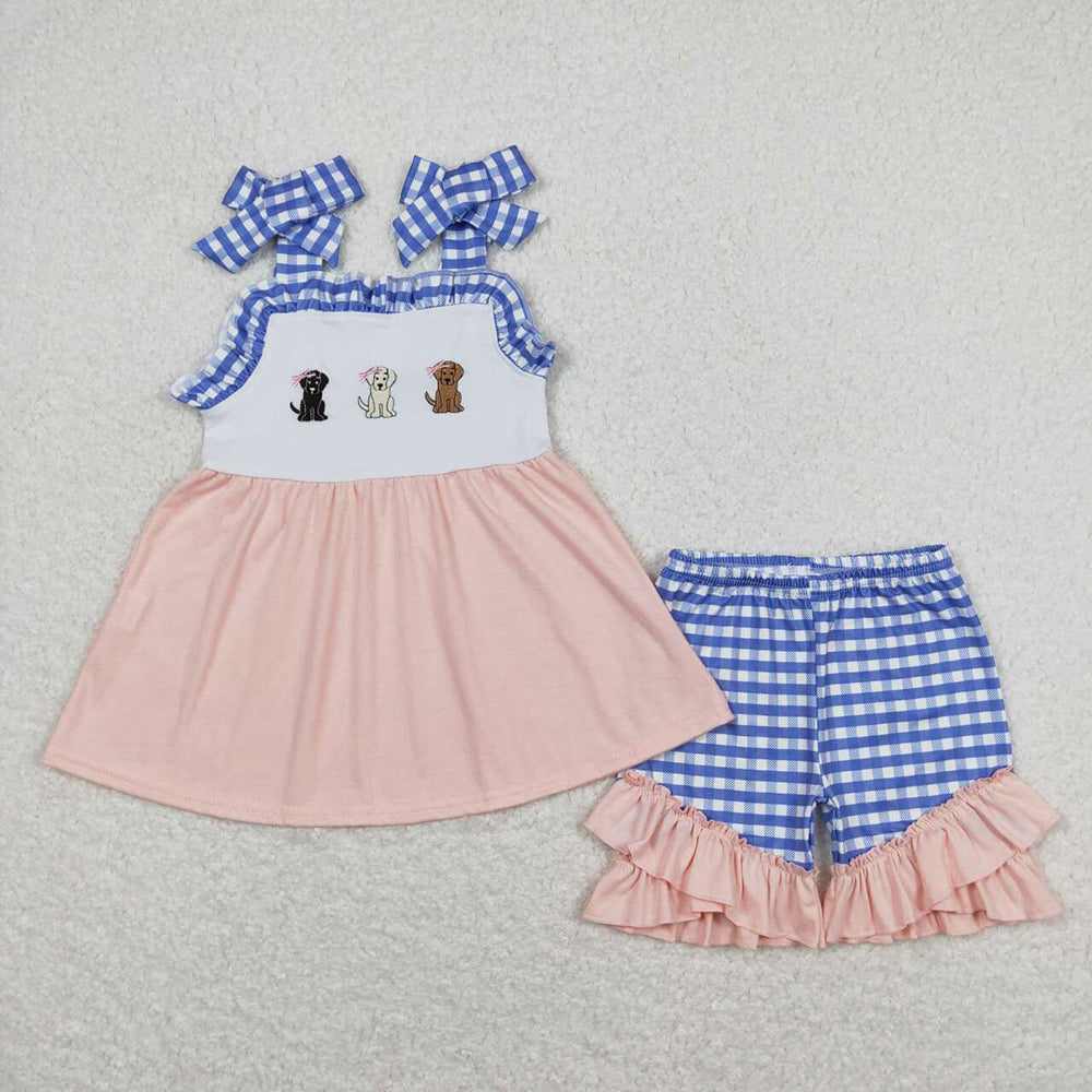 Baby Girls Dogs Straps Tunic Top Ruffle Shorts Clothes Sets