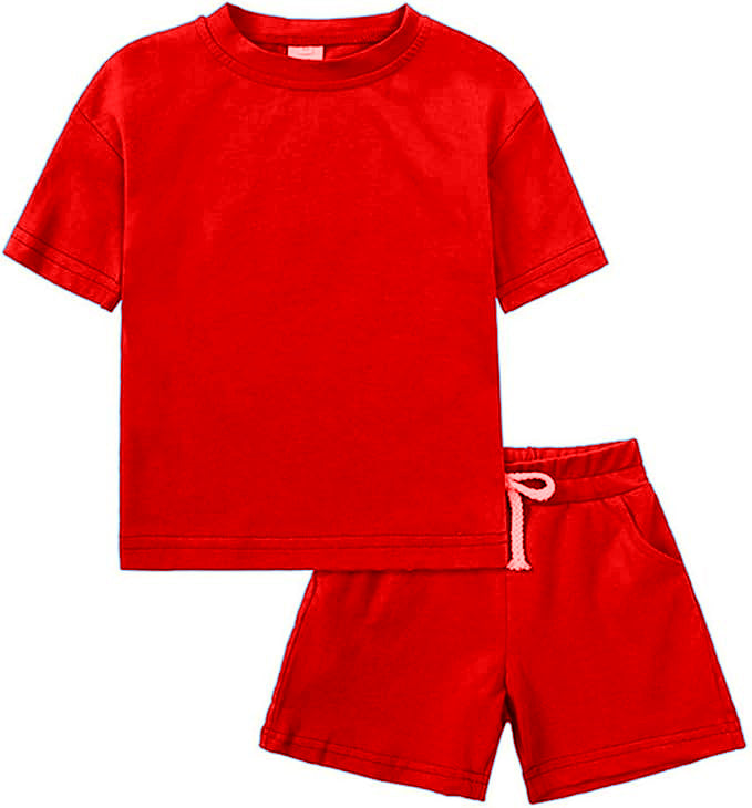 Preorder moq 5 Baby Boys Red Cotton Short Sleeves Top Pockets Shorts Sets