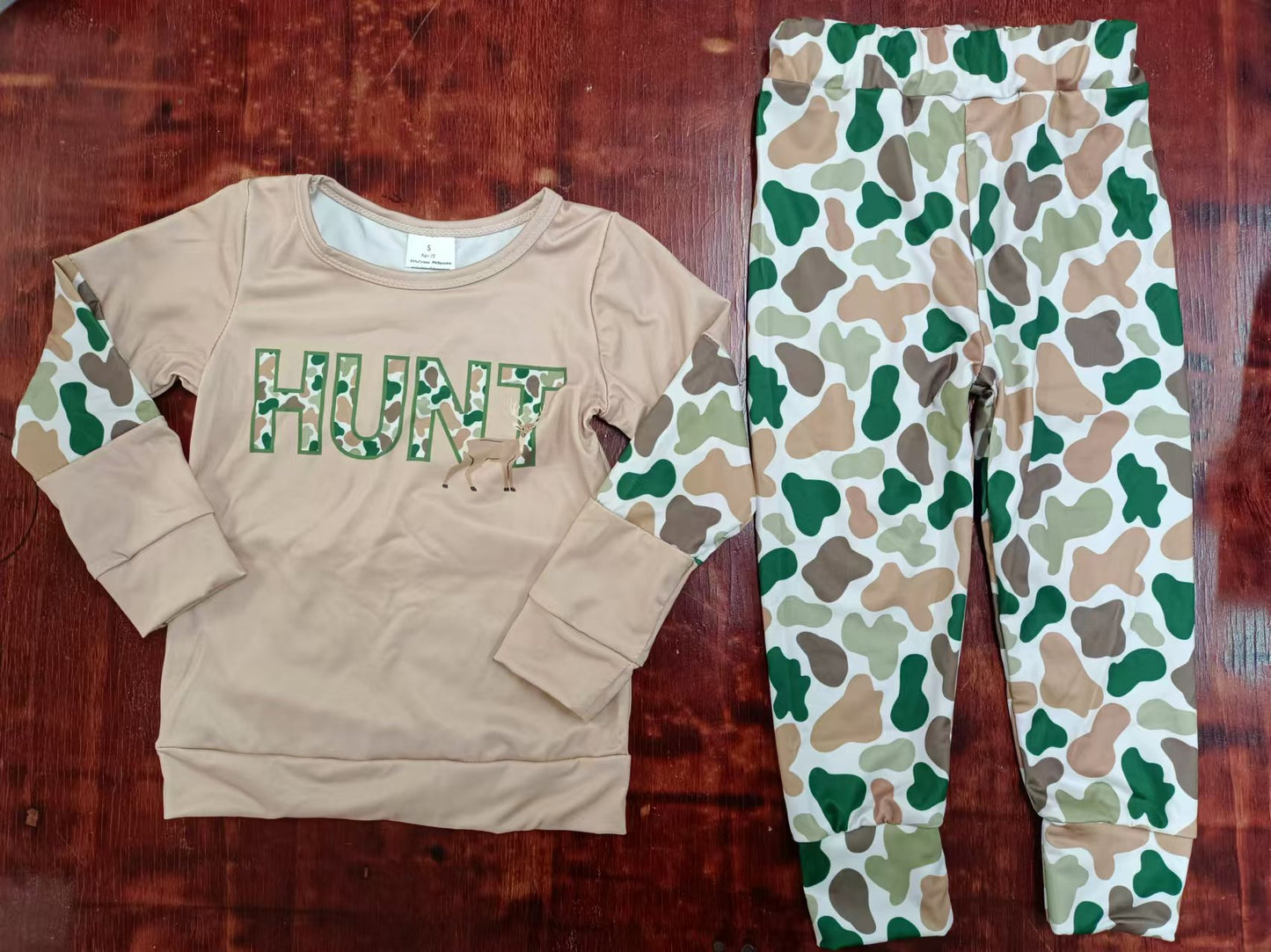 Preorder (moq 5)Baby Boys Hunt Deer Shirt Camo Jogger Pants Outfits Clothes Sets