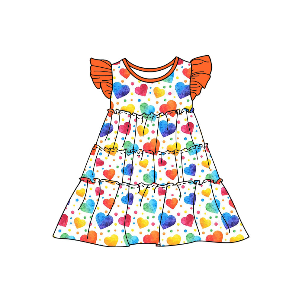 Baby Girls Colorful Red Hearts Flutter Sleeve Knee Length Dresses preorder(moq 5)