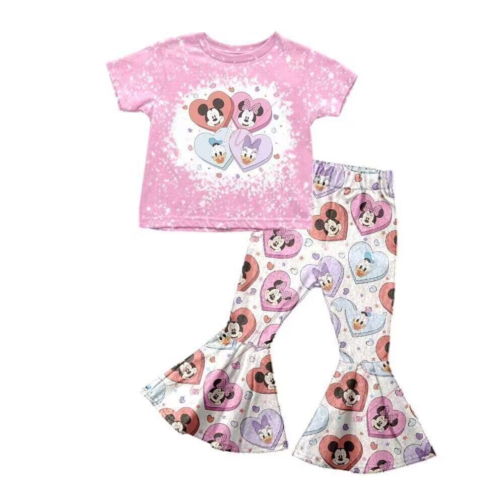 Baby Girls Pink Cartoon Tee Shirts Tops Bell Pants Clothes Sets preorder(moq 5)