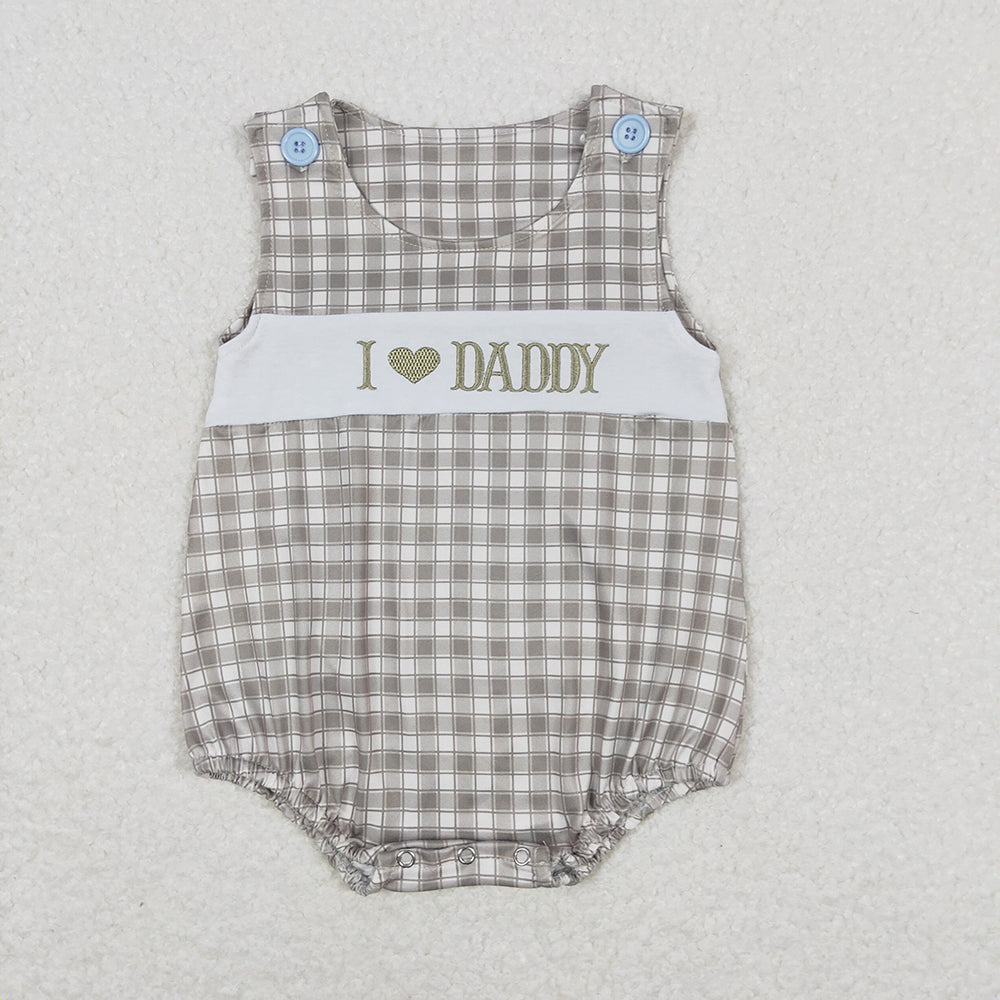 Baby Infant Boys Green Checkered I Love Daddy Rompers