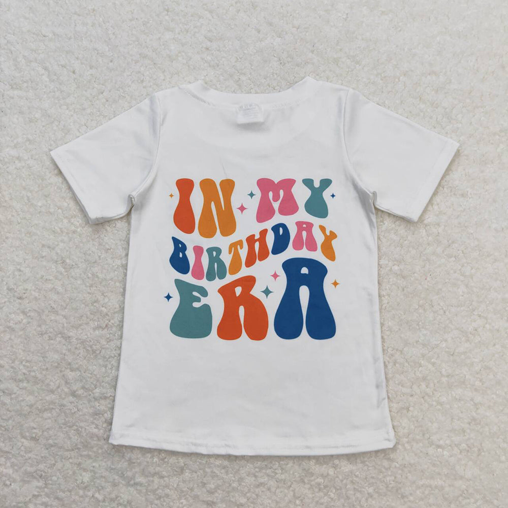 Baby Girls White In My Birthday Era Short Sleeve Tee Shirts Tops