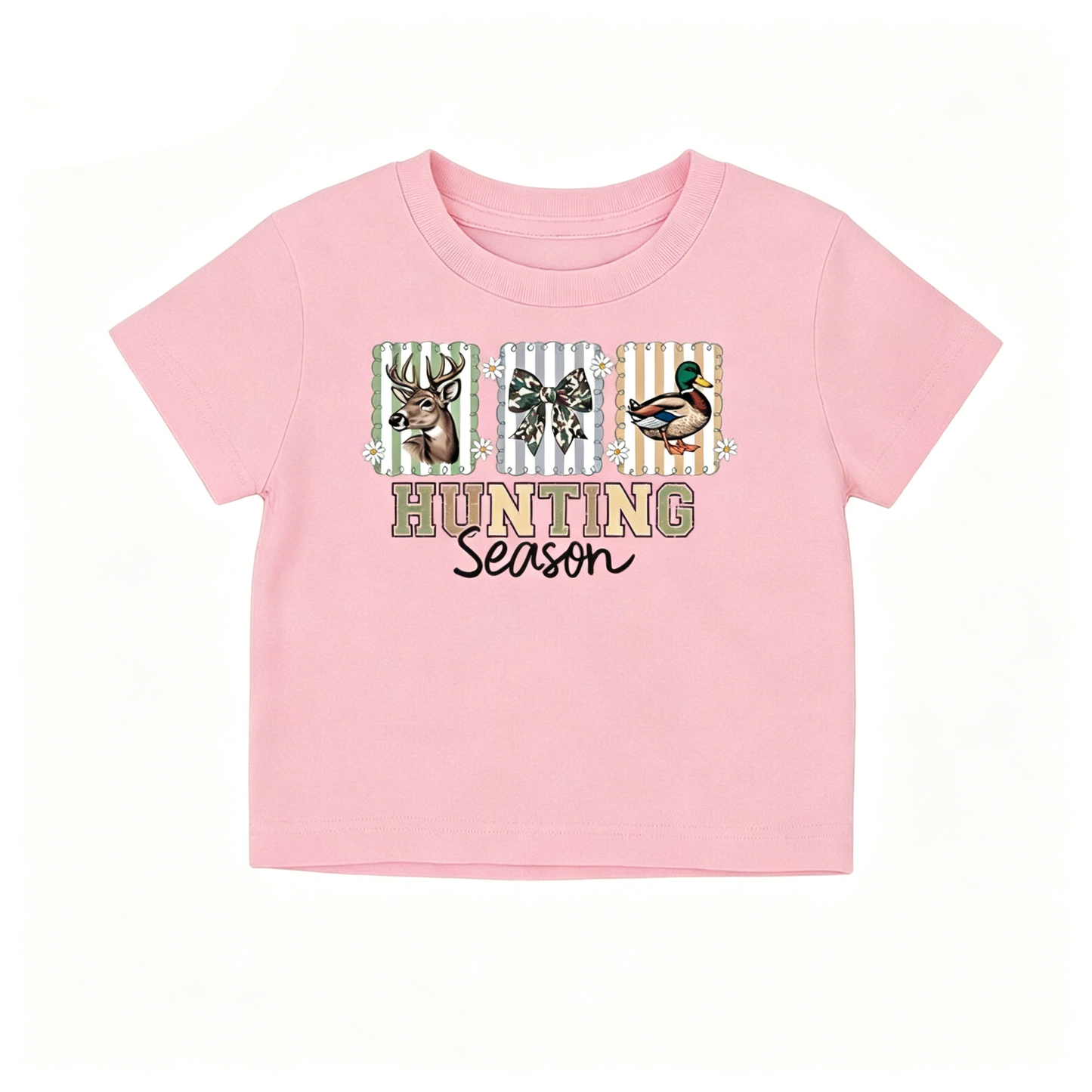 Preorder (moq 5)Baby Girls Short Sleeve Bows Ducks Deer Hunting T-shirts Tops