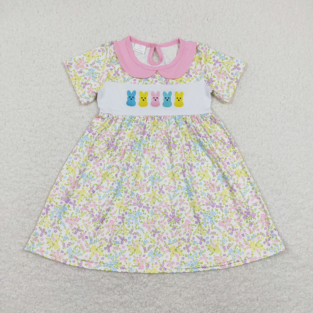Baby Girls Easter Rabbits Pink Flowers Knee Length Dresses