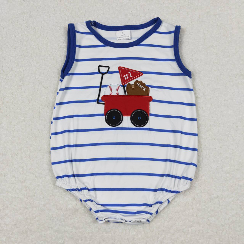Baby Infant Boys Baseball Blue Stripes Sleeveless Rompers