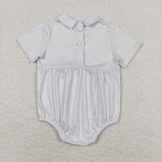 Baby Infant Boys Light Green Checkered Short Sleeve Rompers