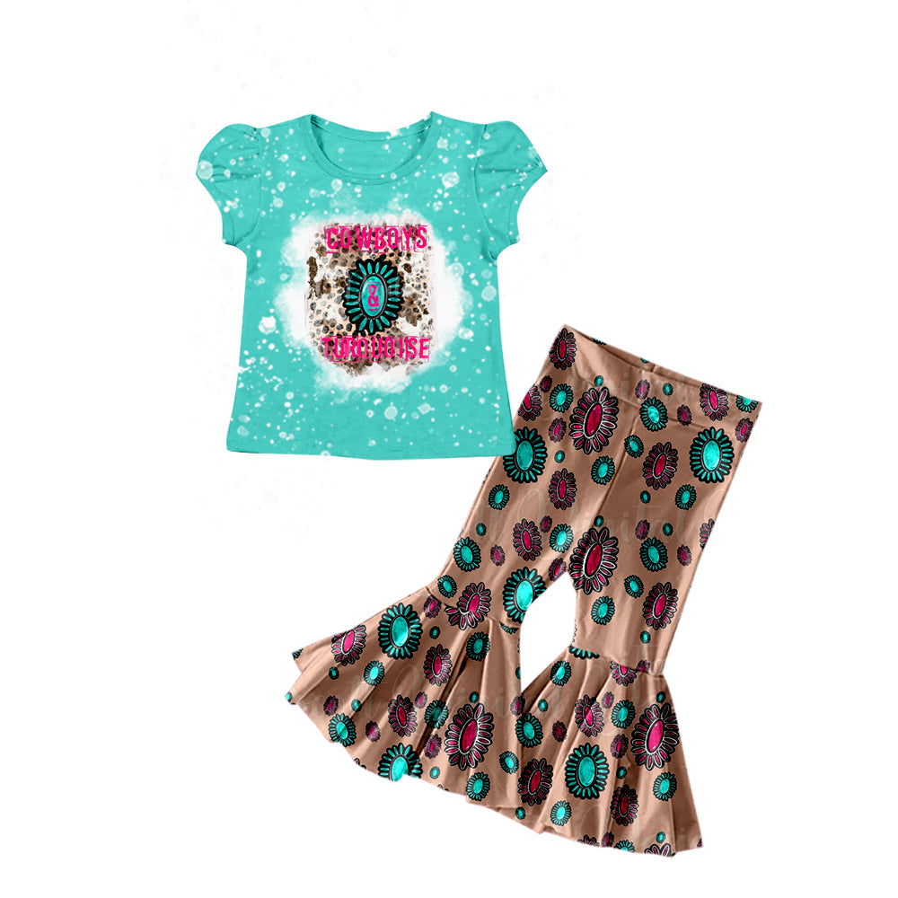 Baby Girls Turquoise Shirt Flare Pants Clothes Sets preorder(moq 5)