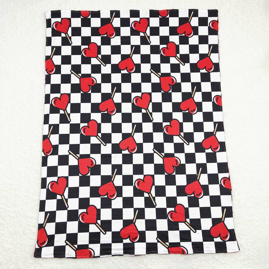 Baby Kids Black Checkered Hearts Minky Blankets