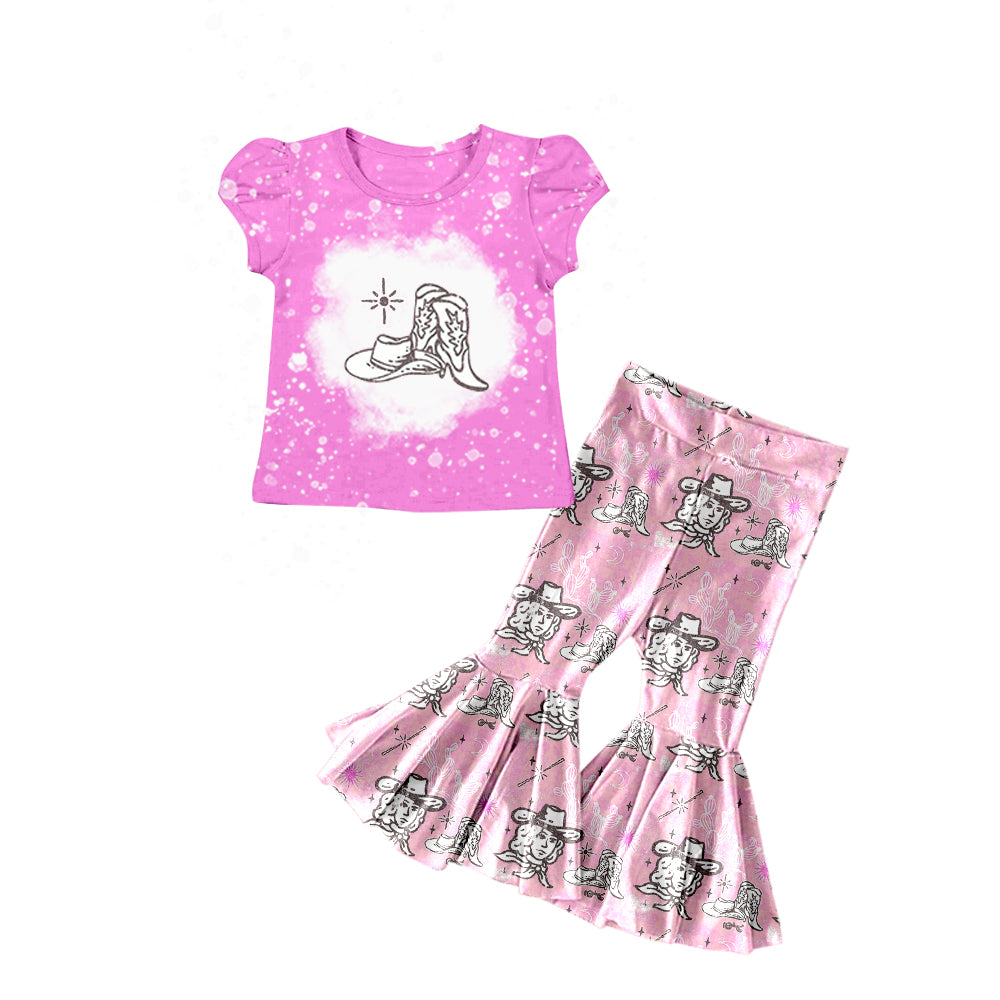 Baby Girls Western Pink Boots Shirt Flare Pants Clothes Sets preorder(moq 5)