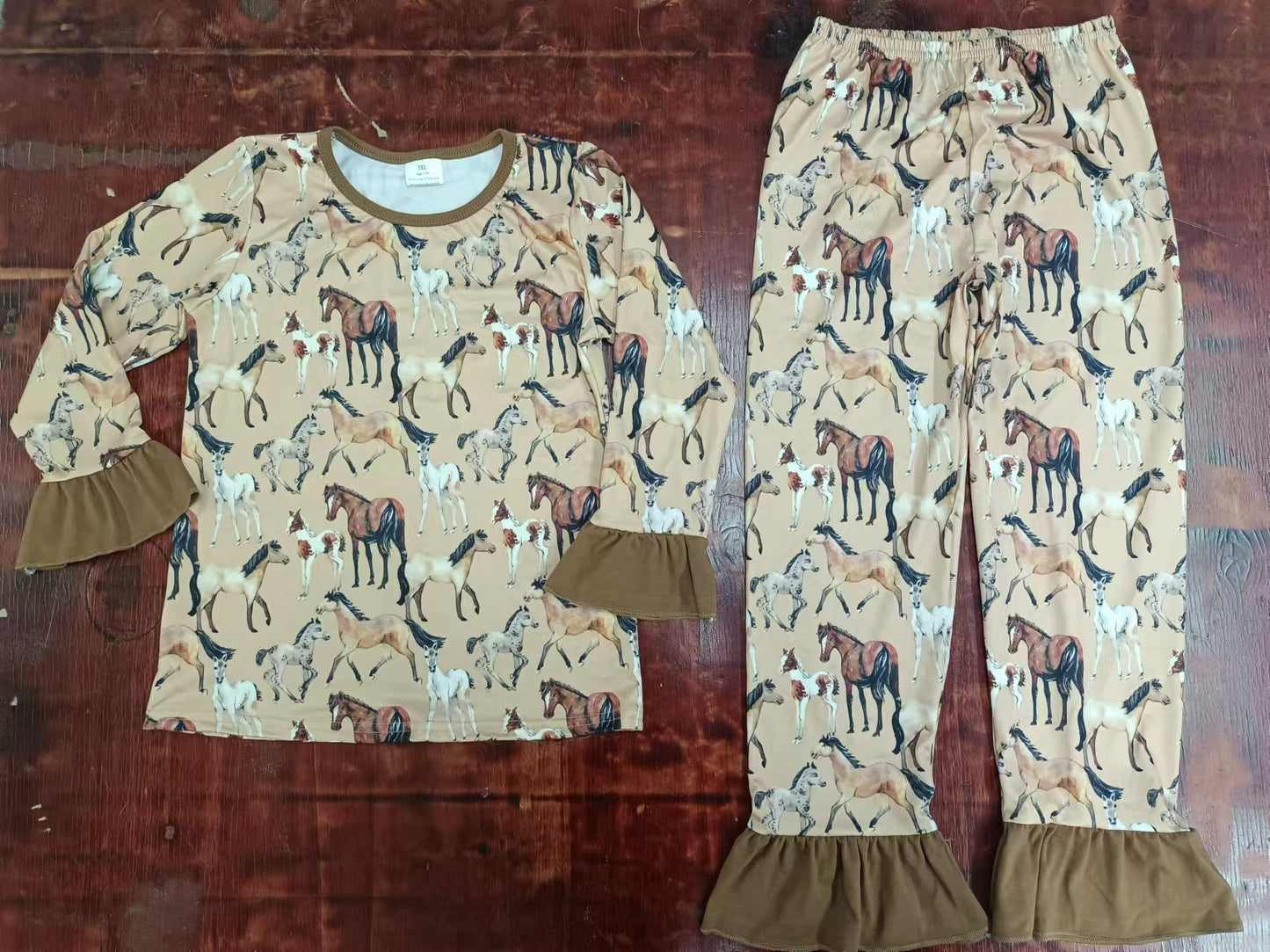 Baby Girls Western Horses Shirt Top Pants Pajamas Clothes Sets preorder(moq 5)