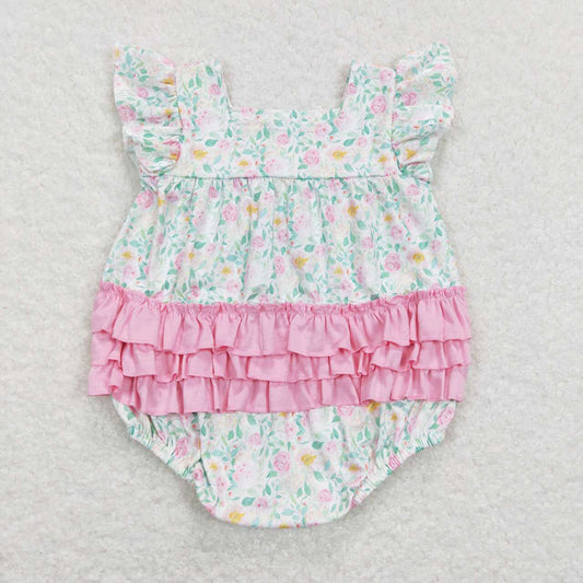 Baby Infant Girls Pink Flowers Ruffles Rompers