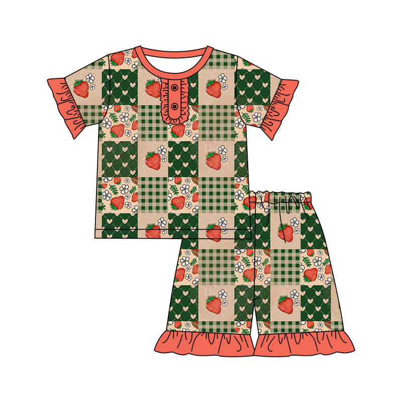 Baby Girls Red Strawberry Shirt Summer Shorts Clothes Sets preorder(moq 5)
