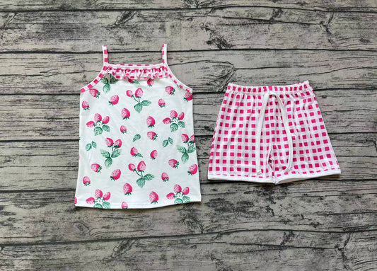 Baby Girls Strawberry Fruit Straps Top Shorts Summer Clothes Sets