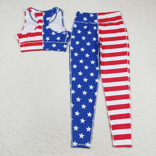 Adult Women 4th Of July Stars Vest Top Pants Yogo Sports Clothes Sets