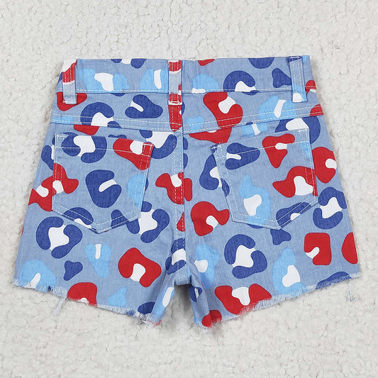 Baby Girls 4th Of July Red Navy Leopard Denim Shorts