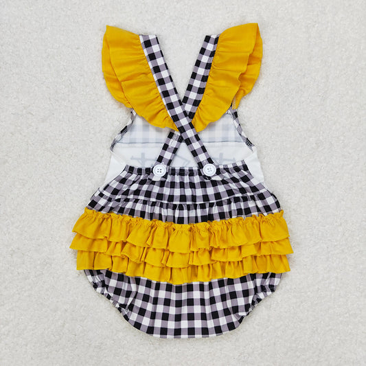 Baby Infant Girls Line Man Black Checkered Ruffle Summer Rompers