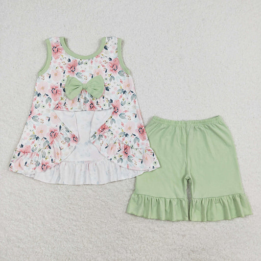Baby Girls I Love Dad Green Flowers Tunic Top Shorts Clothes Sets