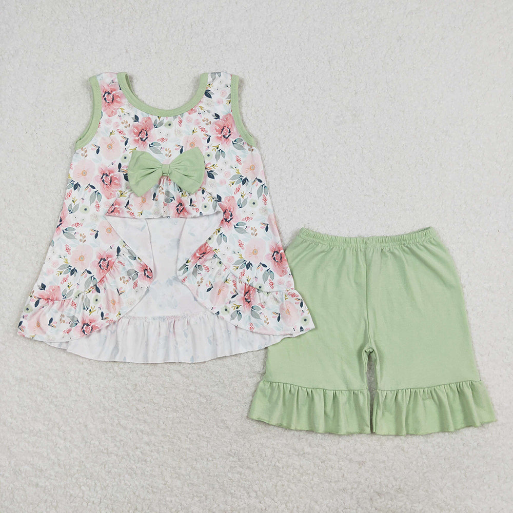 Baby Girls I Love Dad Green Flowers Tunic Top Shorts Clothes Sets